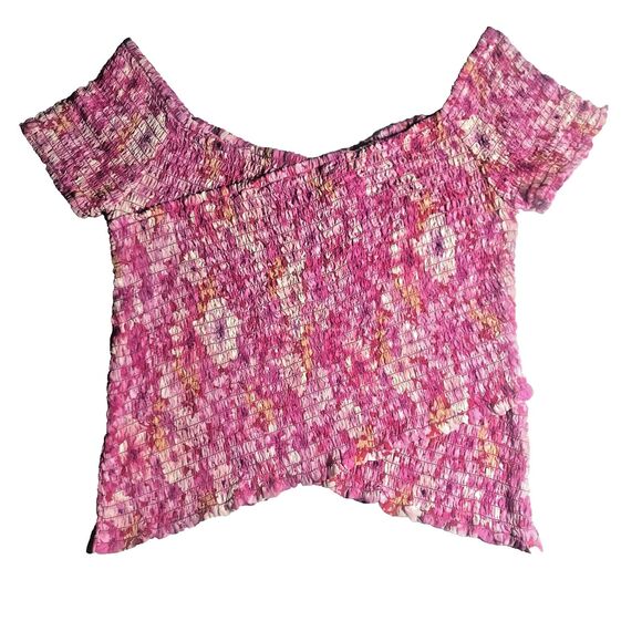 NWT BB Dakota Steve Madden Woman's Bright Rose Floral Compass Smocked Top Size M - Picture 2 of 12